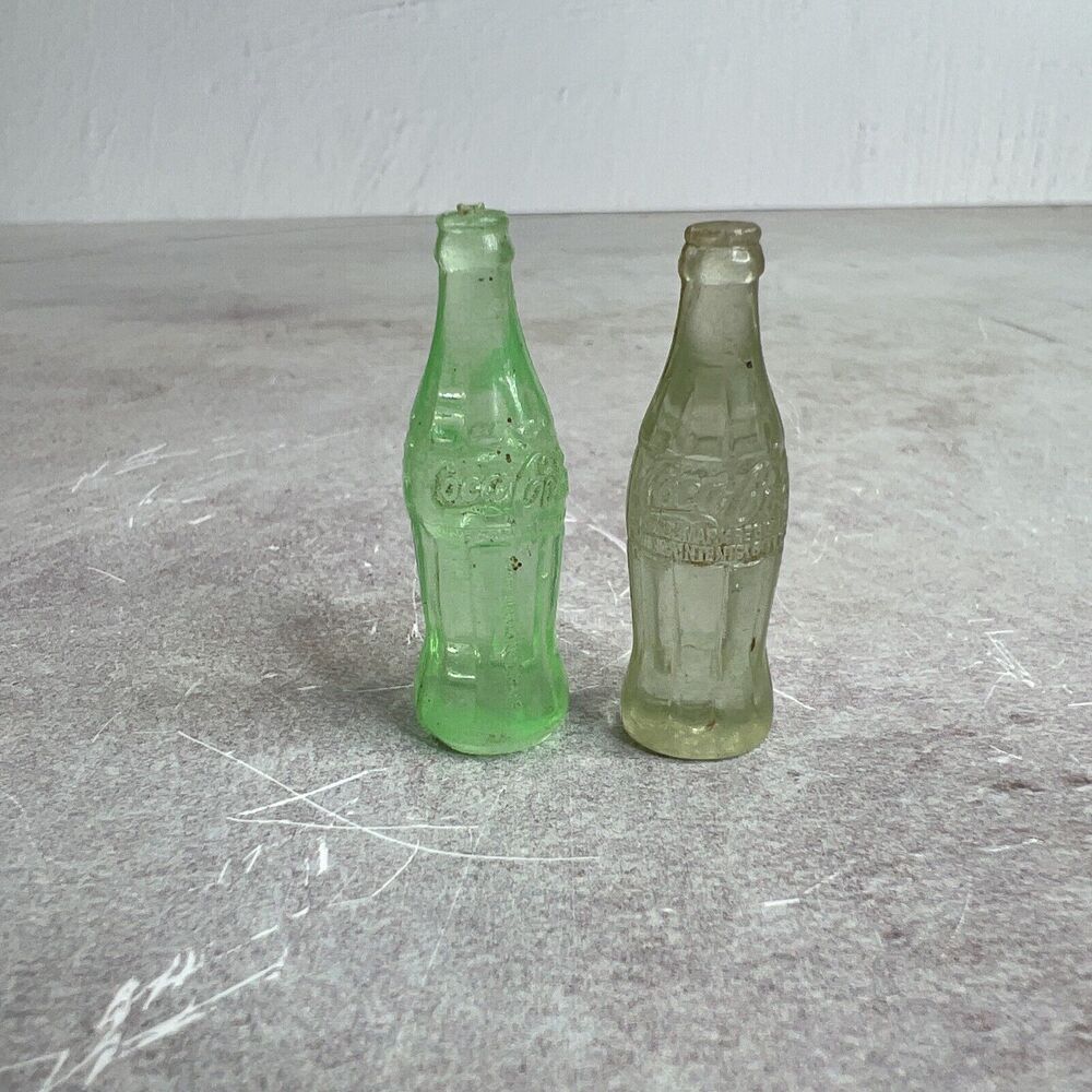 vintage miniature coke bottles Neon Green And Clear Set Of 2